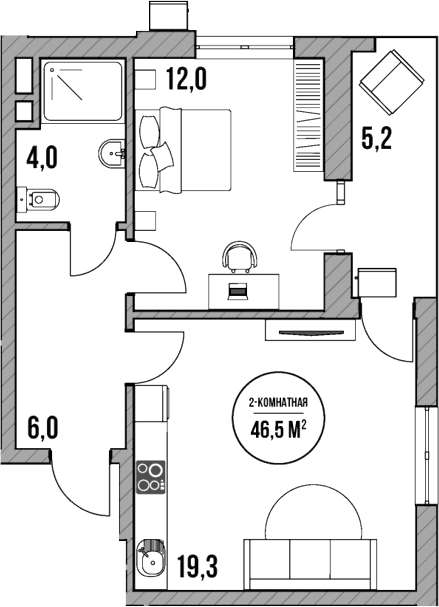 Продается 2-комн. квартира, 41.3 м²