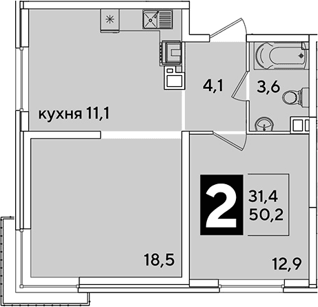 Продается 2-комн. квартира, 50.2 м²