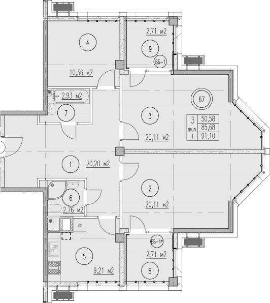 Продается 3-комн. квартира, 85.68 м²