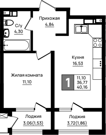 Продается 1-комн. квартира, 36.77 м²