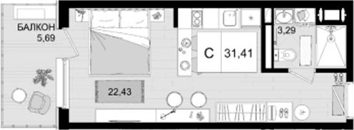 Продается 1-комн. квартира, 25.72 м²