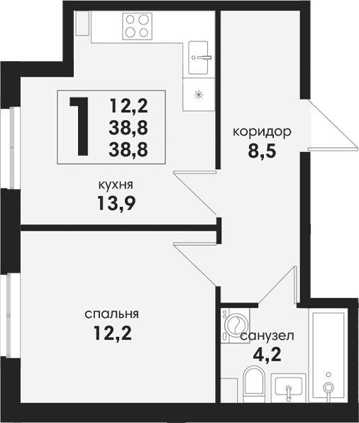 Продается 1-комн. квартира, 38.8 м²