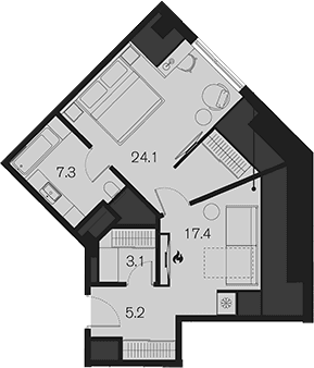 Продается 1-комн. квартира, 57.1 м²