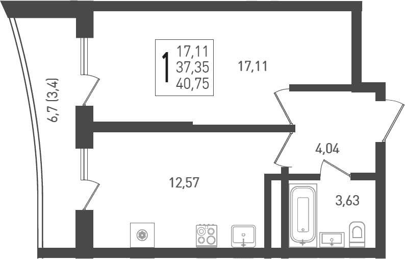 Продается 1-комн. квартира, 39.8 м²