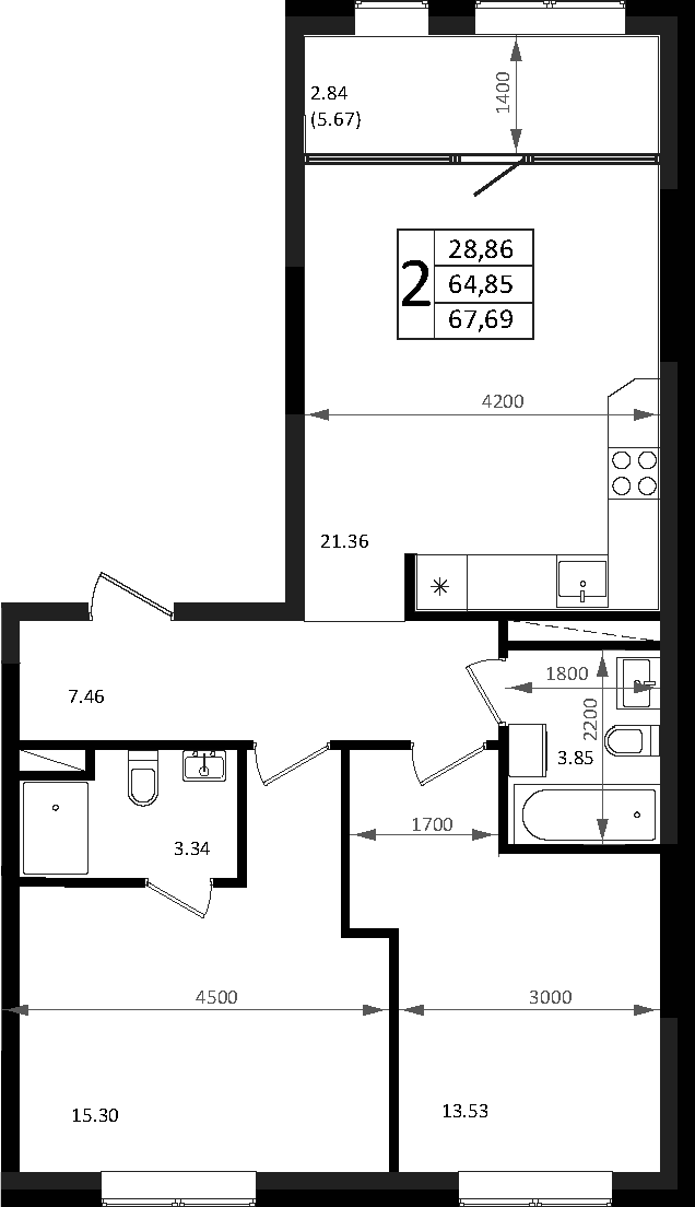 Продается 3-комн. квартира, 67.68 м²