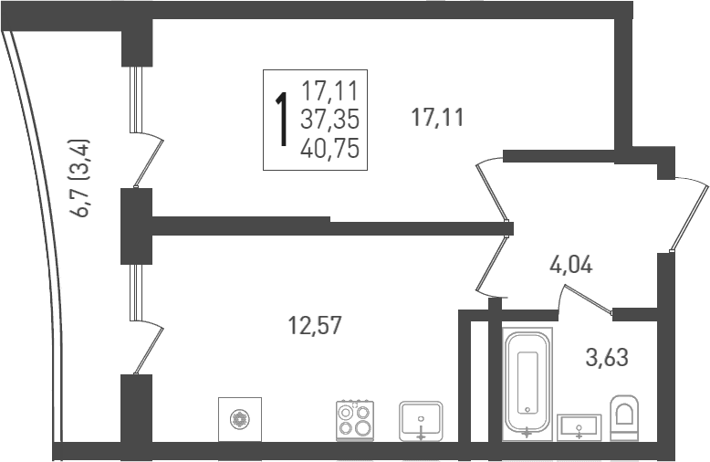 Продается 1-комн. квартира, 39.5 м²