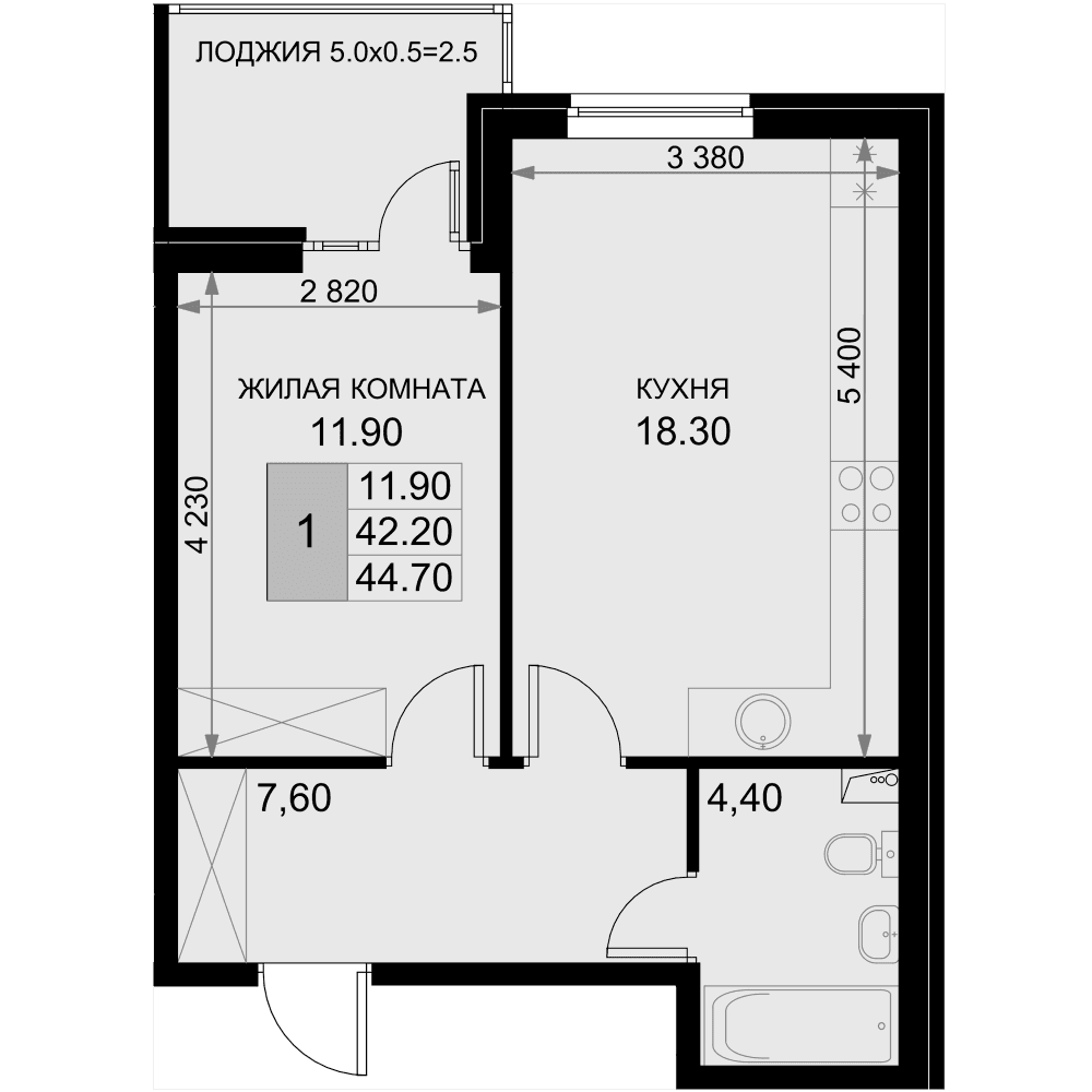 Продается 2-комн. квартира, 42.2 м²