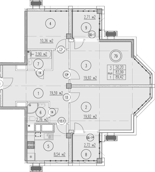Продается 3-комн. квартира, 83.99 м²