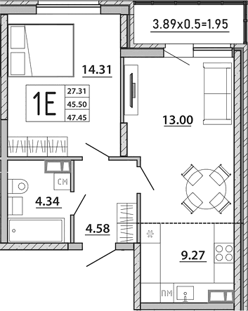 Продается 2-комн. квартира, 45.5 м²