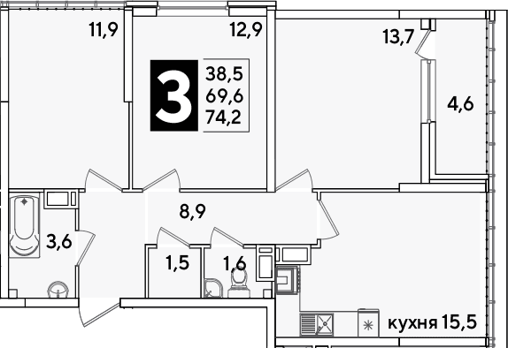 Продается 4-комн. квартира, 69.6 м²