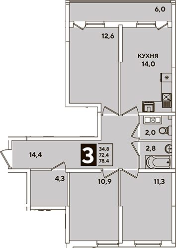 Продается 3-комн. квартира, 72.4 м²