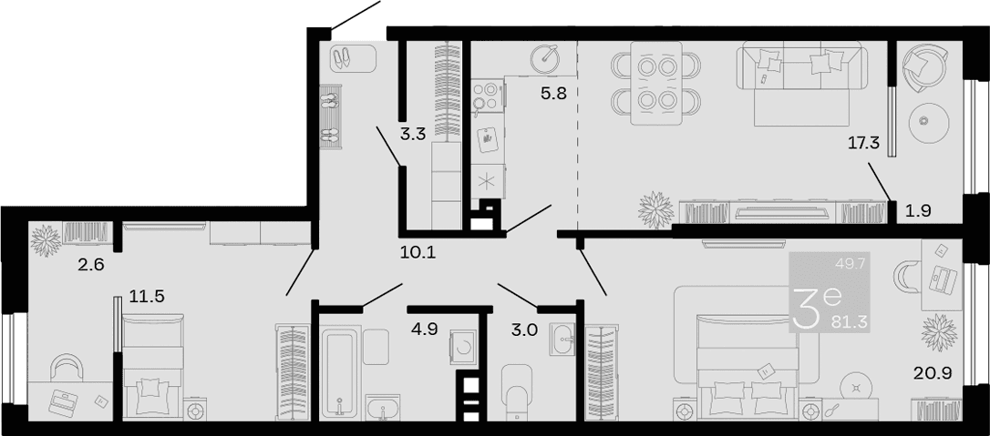 Продается 2-комн. квартира, 76.8 м²