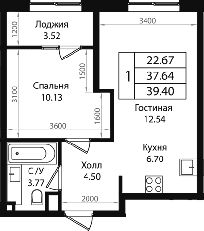 Продается 2-комн. квартира, 37.46 м²