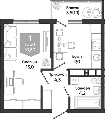 Продается 1-комн. квартира, 32.5 м²