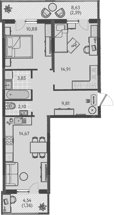 Продается 2-комн. квартира, 56.22 м²