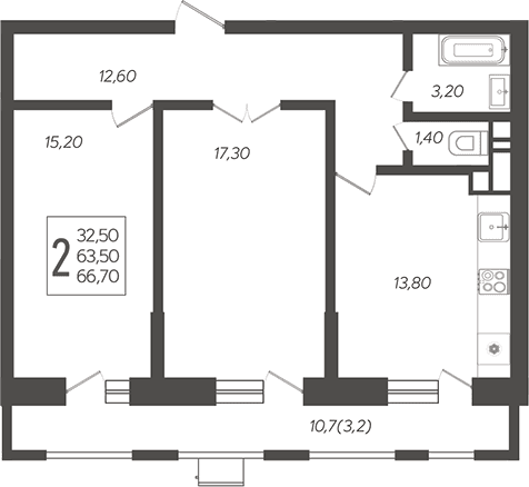 Продается 2-комн. квартира, 64.64 м²