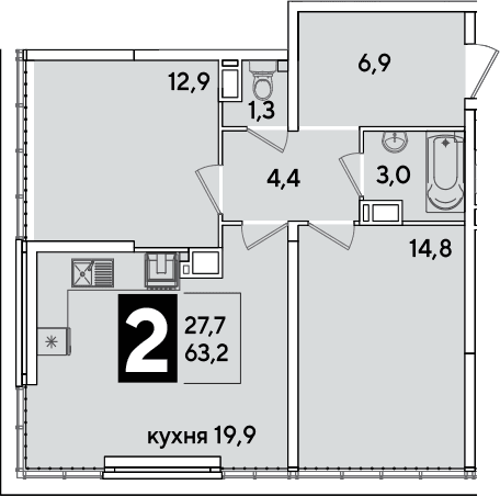 Продается 3-комн. квартира, 63.2 м²