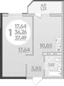 Продается 1-комн. квартира, 36.26 м²