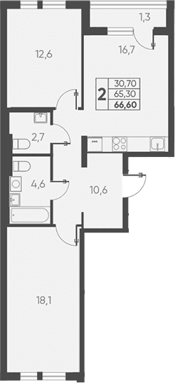Продается 2-комн. квартира, 65.3 м²