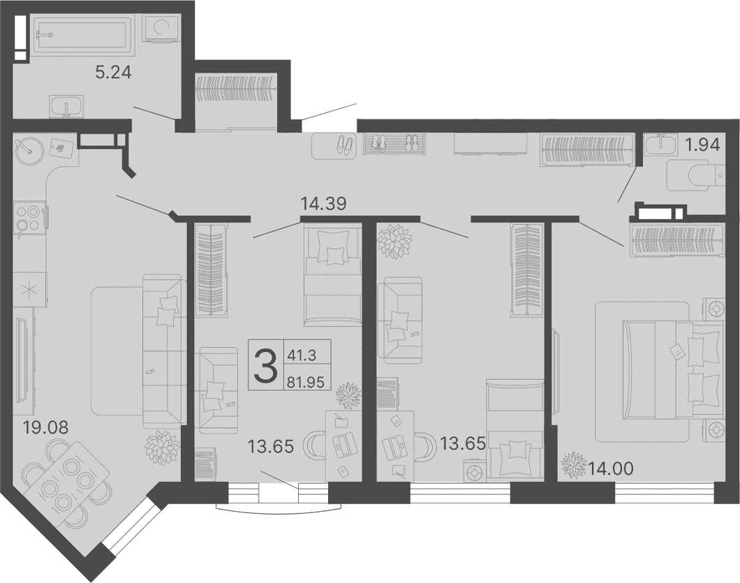 Продается 3-комн. квартира, 81.95 м²