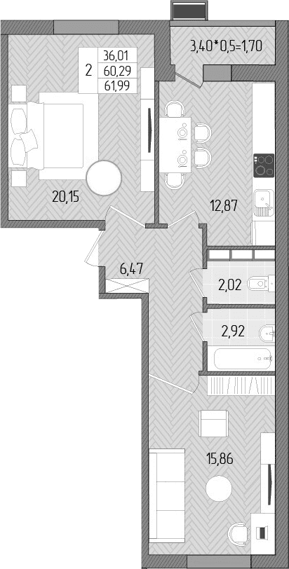 Продается 2-комн. квартира, 60.29 м²