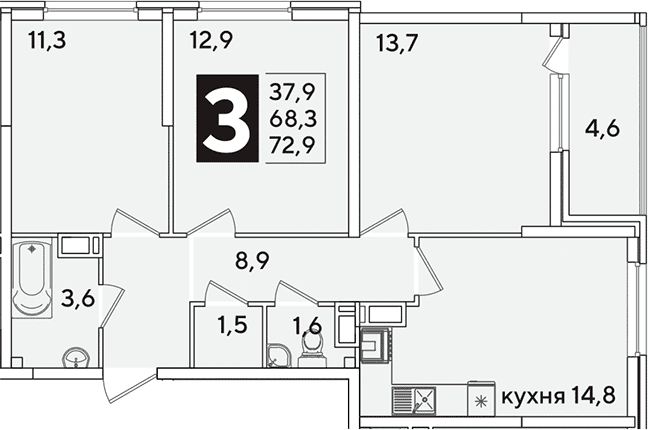 Продается 3-комн. квартира, 68.3 м²