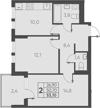Продается 2-комн. квартира, 50.7 м²