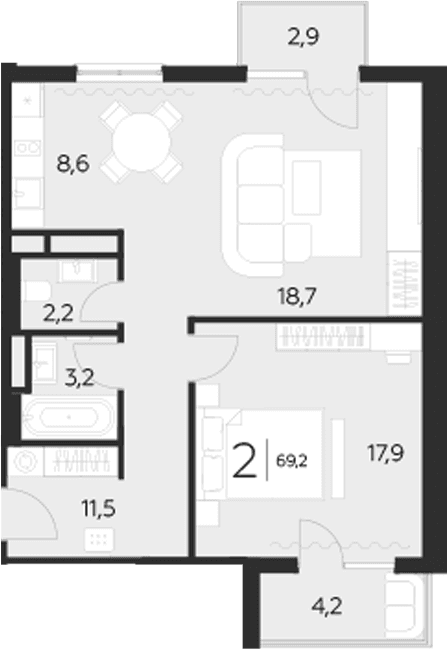 Продается 1-комн. квартира, 62.1 м²