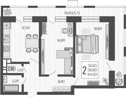 Продается 2-комн. квартира, 59.86 м²