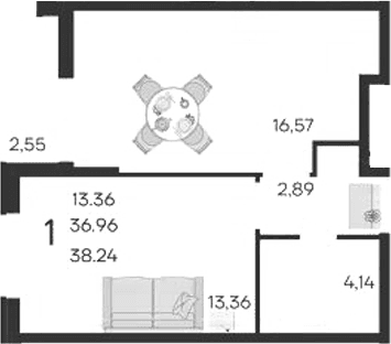 Продается 1-комн. квартира, 36.97 м²