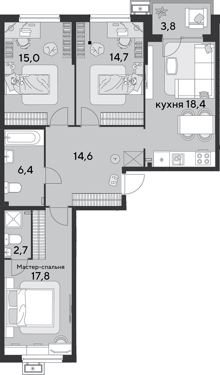 Продается 4-комн. квартира, 89.6 м²