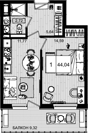 Продается 1-комн. квартира, 34.72 м²