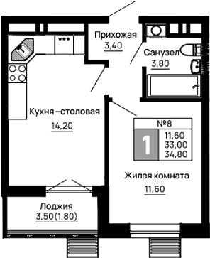 Продается 1-комн. квартира, 33 м²