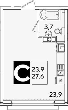 Продается 1-комн. квартира, 27.6 м²