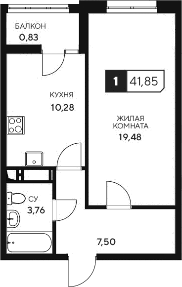Продается 1-комн. квартира, 41.02 м²