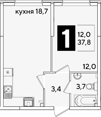 Продается 2-комн. квартира, 37.8 м²