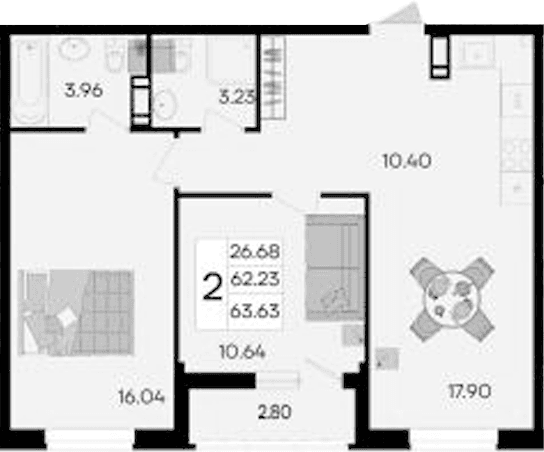 Продается 2-комн. квартира, 62.23 м²