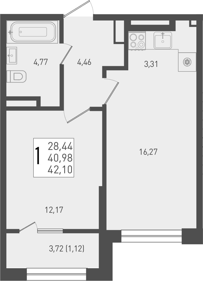Продается 2-комн. квартира, 40.98 м²