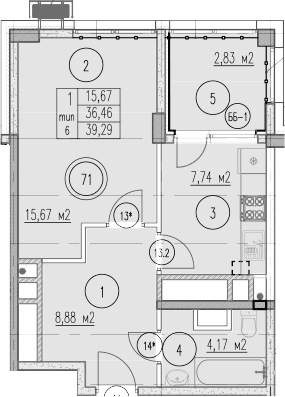 Продается 1-комн. квартира, 36.46 м²