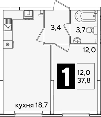 Продается 2-комн. квартира, 37.8 м²