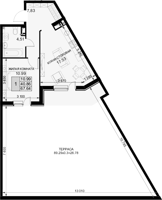 Продается 1-комн. квартира, 40.86 м²