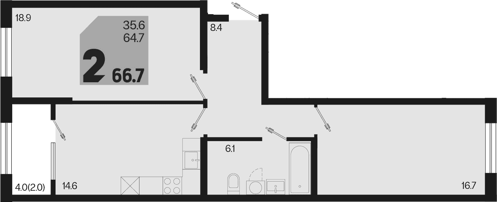 Продается 2-комн. квартира, 64.7 м²