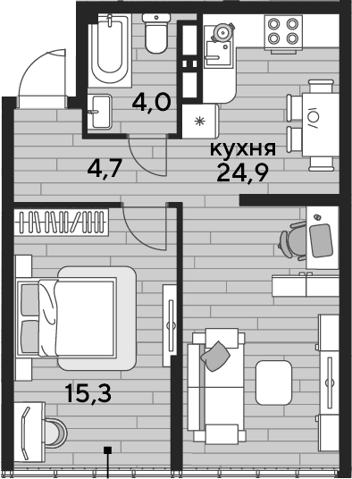 Продается 1-комн. квартира, 48.9 м²