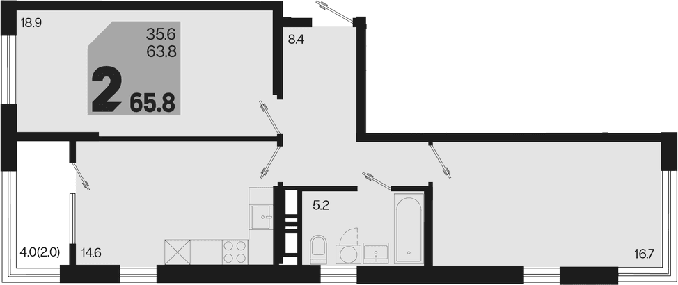 Продается 2-комн. квартира, 63.8 м²