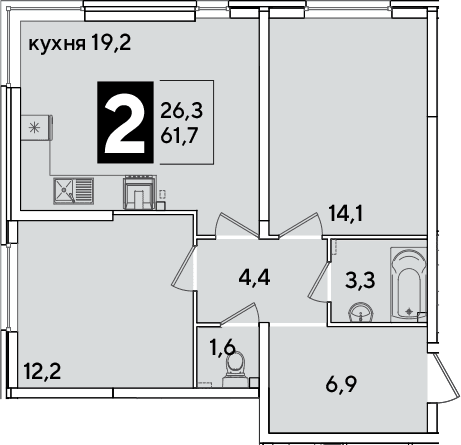 Продается 3-комн. квартира, 61.7 м²