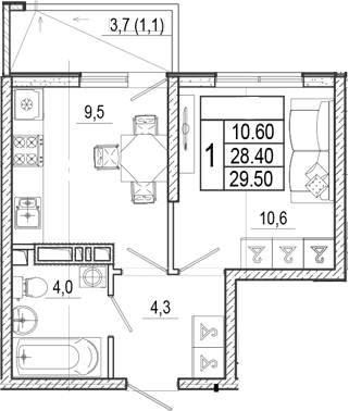 Продается 1-комн. квартира, 28.4 м²