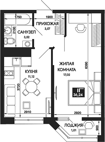 Продается 1-комн. квартира, 35.23 м²