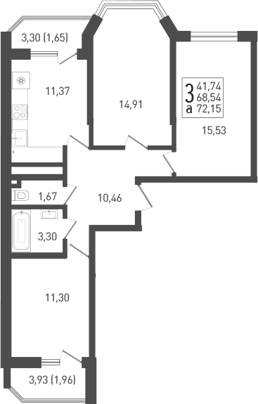 Продается 3-комн. квартира, 70.1 м²