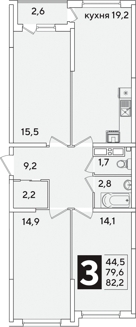 Продается 4-комн. квартира, 79.6 м²