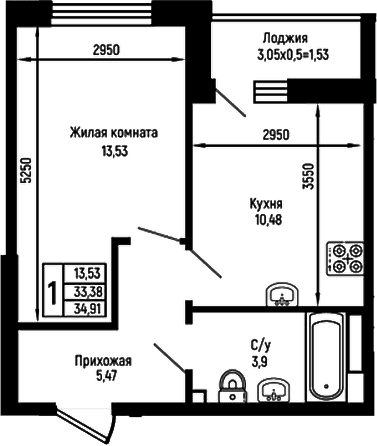 Продается 1-комн. квартира, 33.38 м²